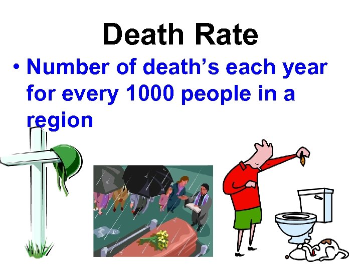 Death Rate • Number of death’s each year for every 1000 people in a