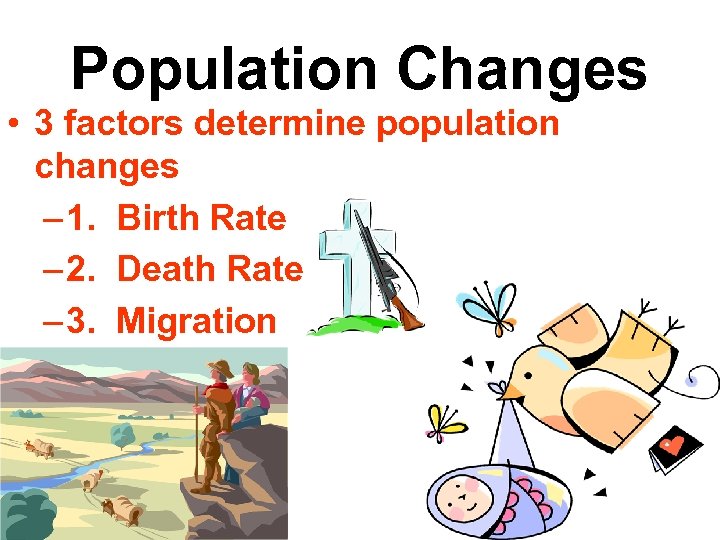Population Changes • 3 factors determine population changes – 1. Birth Rate – 2.