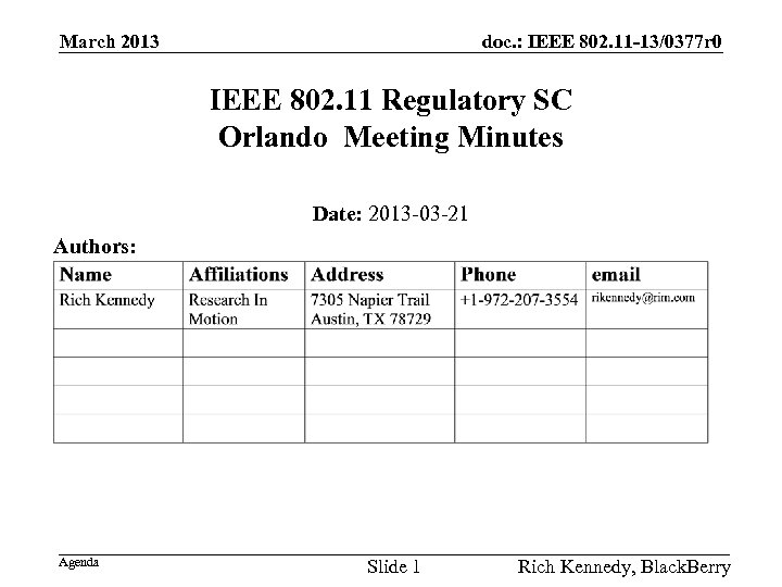 March 2013 doc. : IEEE 802. 11 -13/0377 r 0 IEEE 802. 11 Regulatory
