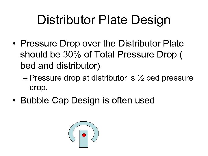 Distributor Plate Design • Pressure Drop over the Distributor Plate should be 30% of