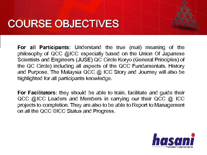 COURSE OBJECTIVES For all Participants: Understand the true (real) meaning of the philosophy of