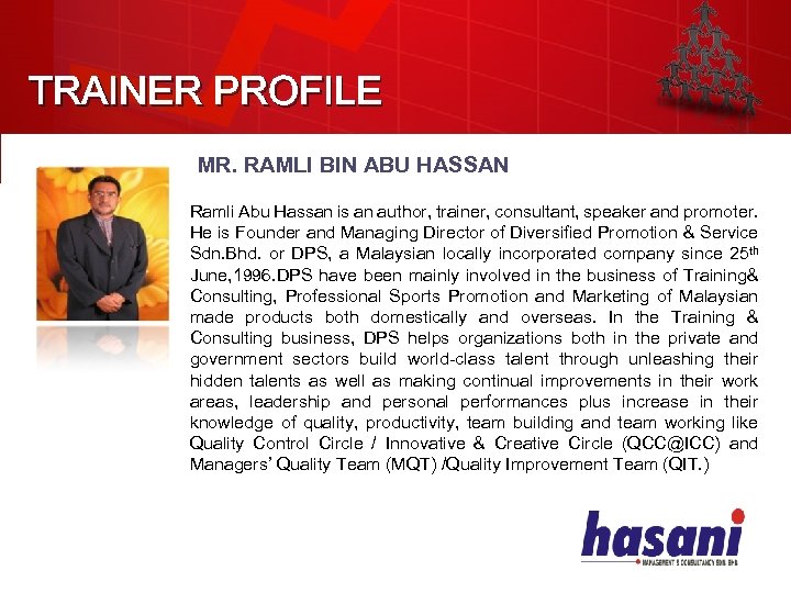 TRAINER PROFILE MR. RAMLI BIN ABU HASSAN Ramli Abu Hassan is an author, trainer,