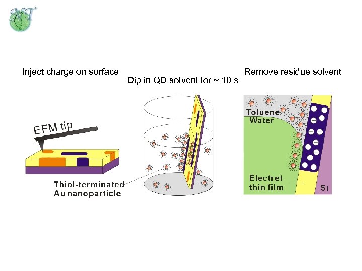 Inject charge on surface Dip in QD solvent for ~ 10 s Remove residue