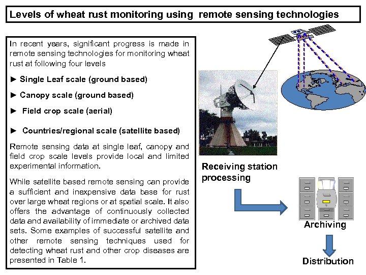 Levels of wheat rust monitoring using remote sensing technologies In recent years, significant progress