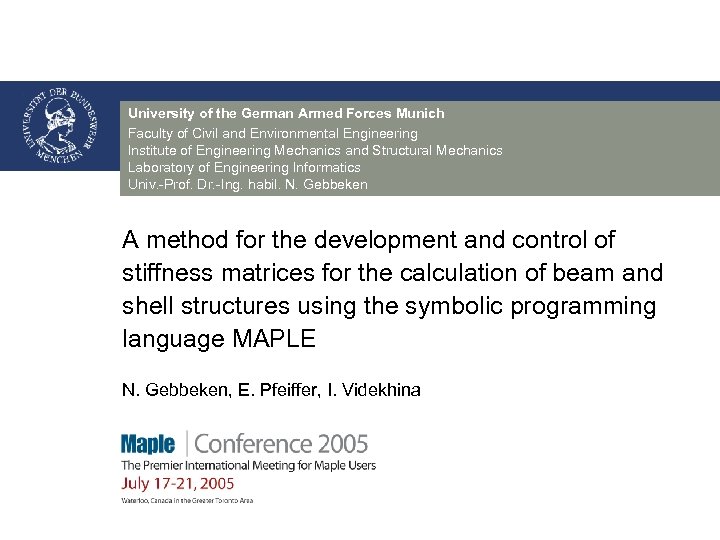 University of the German Armed Forces Munich Faculty of Civil and Environmental Engineering Institute