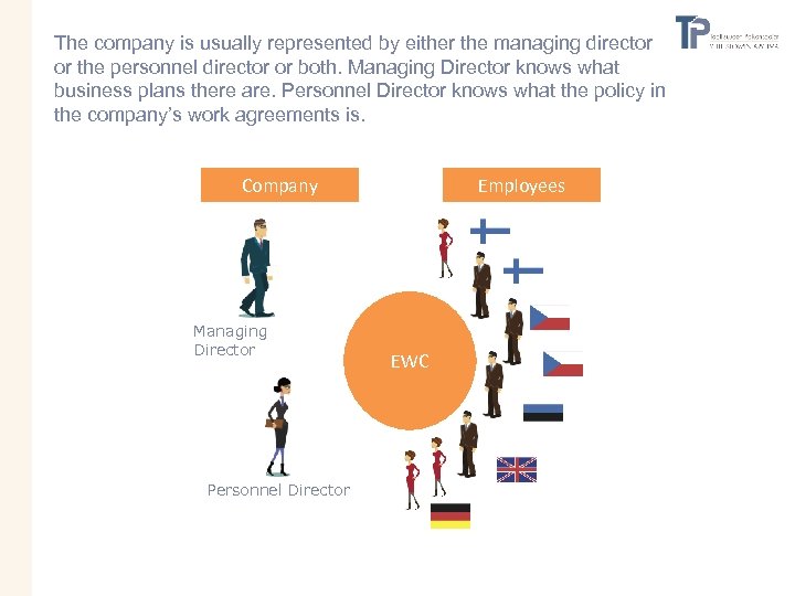 The company is usually represented by either the managing director or the personnel director