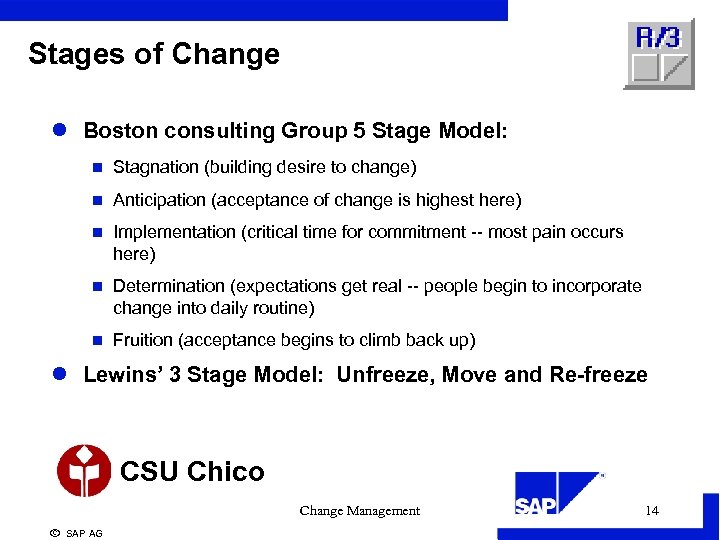 Stages of Change l Boston consulting Group 5 Stage Model: n Stagnation (building desire