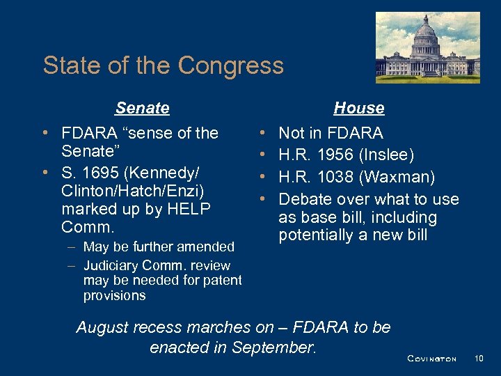State of the Congress Senate • FDARA “sense of the Senate” • S. 1695