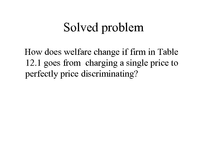 Solved problem How does welfare change if firm in Table 12. 1 goes from