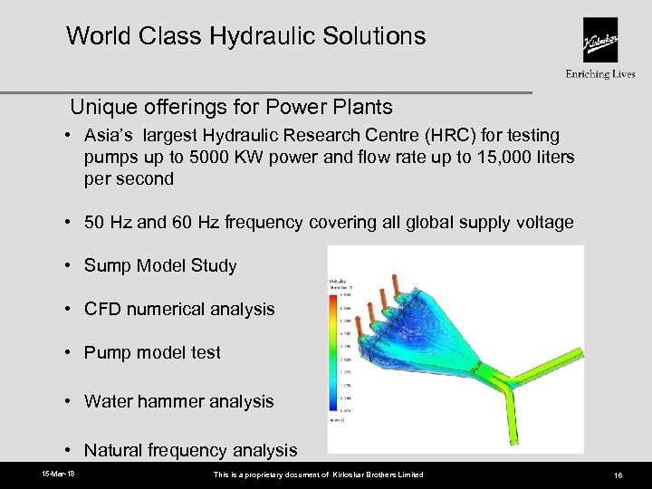 World Class Hydraulic Solutions Unique offerings for Power Plants • Asia’s largest Hydraulic Research