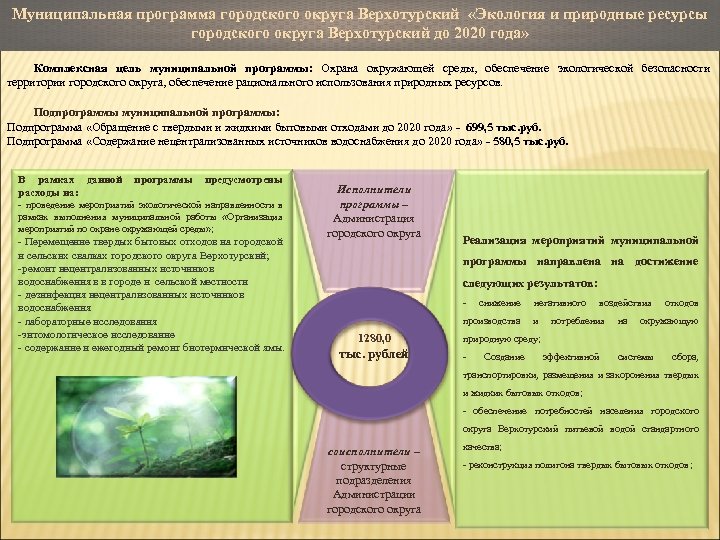 Муниципальная программа городского округа Верхотурский «Экология и природные ресурсы городского округа Верхотурский до 2020
