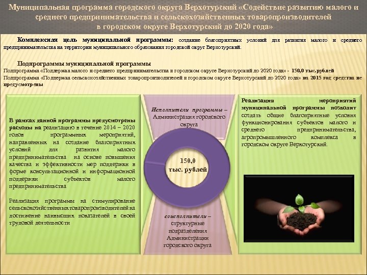 Муниципальная программа городского округа Верхотурский «Содействие развитию малого и среднего предпринимательства и сельскохозяйственных товаропроизводителей