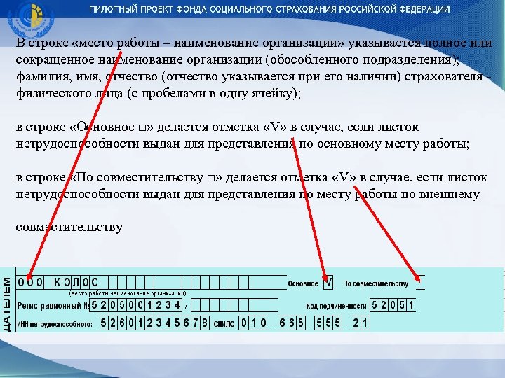 В строке «место работы – наименование организации» указывается полное или сокращенное наименование организации (обособленного