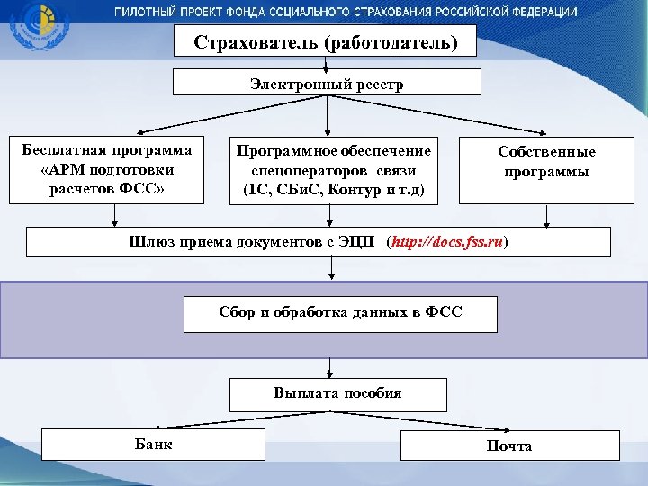 Страхователь (работодатель) Электронный реестр Бесплатная программа «АРМ подготовки расчетов ФСС» Программное обеспечение спецоператоров связи