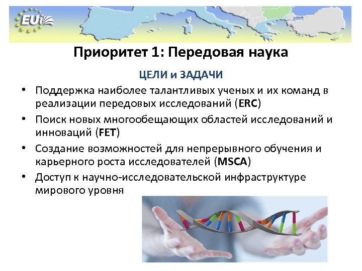 Приоритет 1: Передовая наука • • ЦЕЛИ и ЗАДАЧИ Поддержка наиболее талантливых ученых и