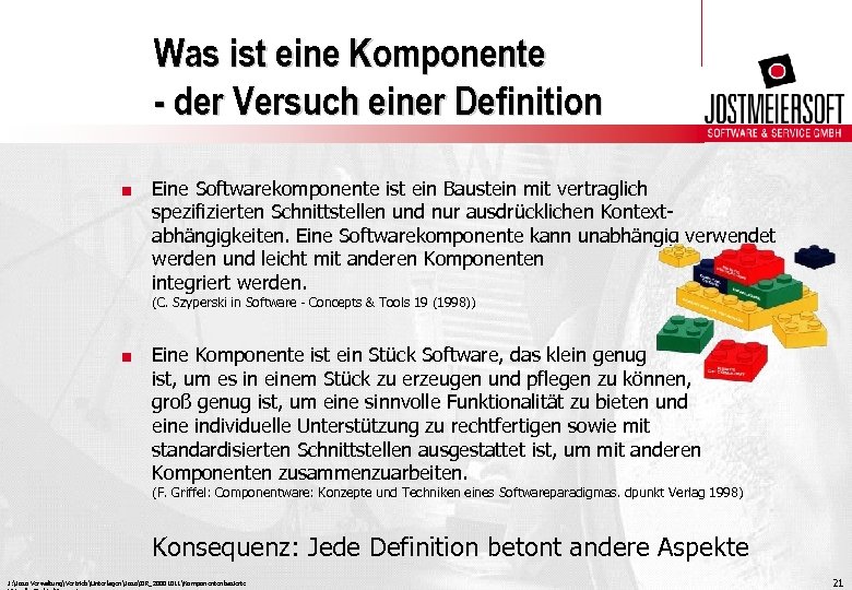 Was ist eine Komponente - der Versuch einer Definition. Eine Softwarekomponente ist ein Baustein