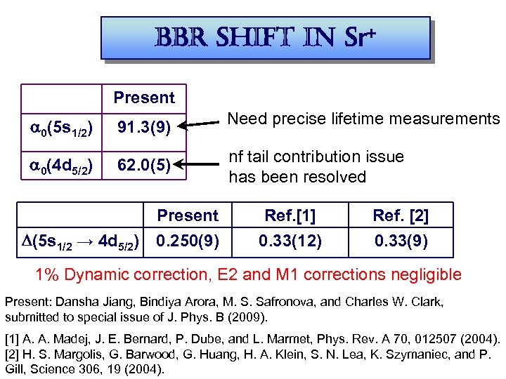 bbr shift in sr+ Present a 0(5 s 1/2) 91. 3(9) Need precise lifetime