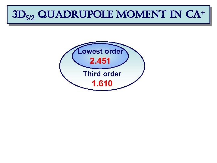 3 d 5/2 quadrupole moment in ca+ Lowest order 2. 451 Third order 1.
