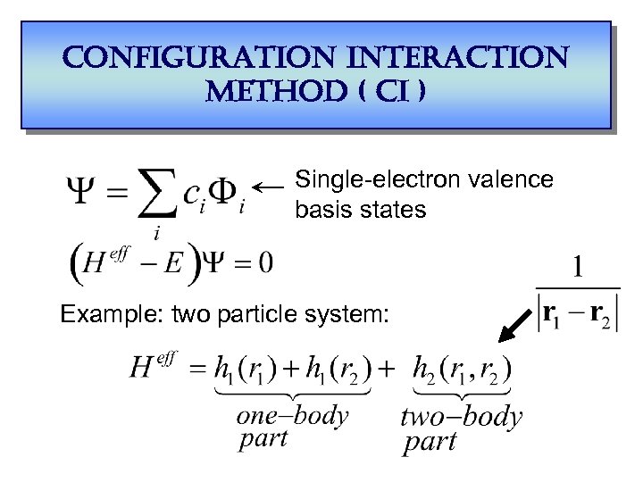 configuration interaction method ( ci ) Single-electron valence basis states Example: two particle system: