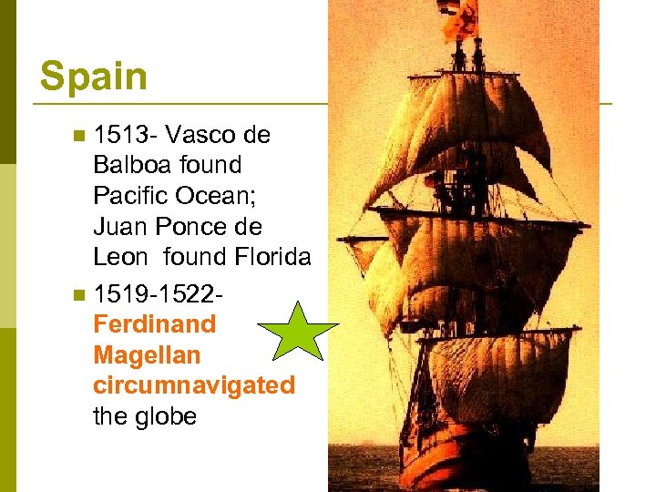 Spain 1513 - Vasco de Balboa found Pacific Ocean; Juan Ponce de Leon found