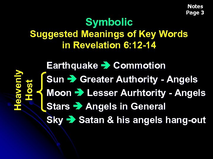 Notes Page 3 Symbolic Heavenly Host Suggested Meanings of Key Words in Revelation 6: