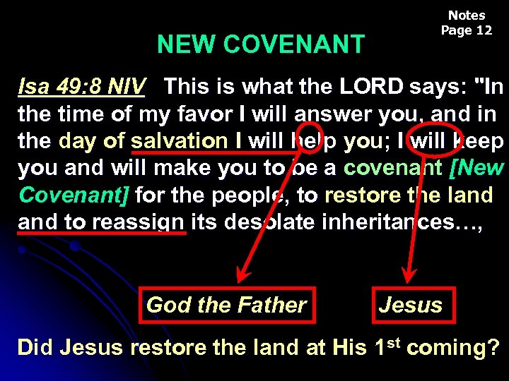 NEW COVENANT Notes Page 12 Isa 49: 8 NIV This is what the LORD