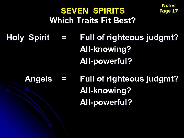 SEVEN SPIRITS Which Traits Fit Best? Holy Spirit Angels Notes Page 17 = Full