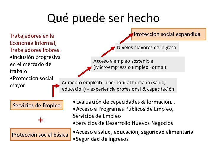 Qué puede ser hecho Protección social expandida Trabajadores en la Economía Informal, Niveles mayores