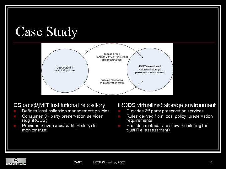 Case Study DSpace@MIT institutional repository n n n Defines local collection management policies Consumes
