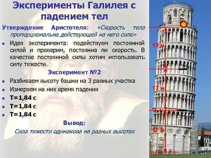 Свободное падение ньютон. Закон падения тел Галилео Галилей. Закон падающего тела Галилео Галилей. Опыт Галилея с падающими телами. Опыты Галилея по изучению свободного падения тел.