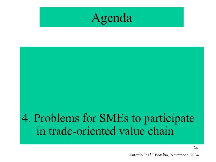 Agenda 4. Problems for SMEs to participate in trade-oriented value chain 24 Antonio José