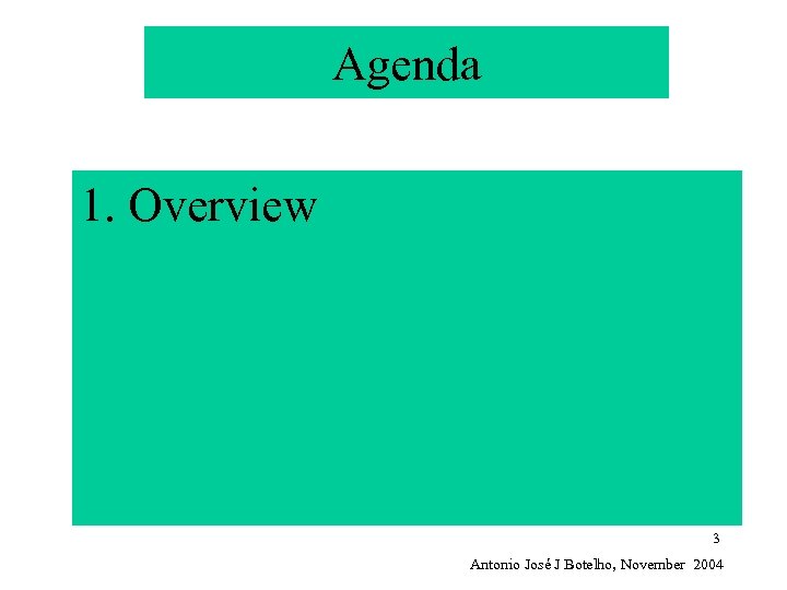 Agenda 1. Overview 3 Antonio José J Botelho, November 2004 