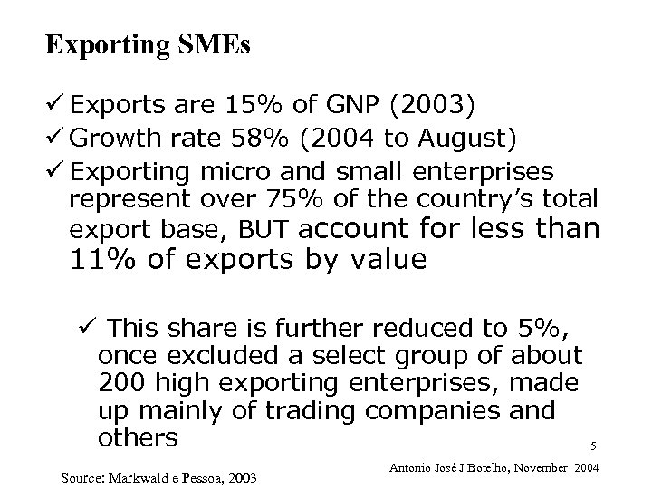 Exporting SMEs ü Exports are 15% of GNP (2003) ü Growth rate 58% (2004