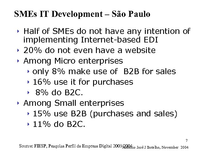 SMEs IT Development – São Paulo 4 4 Half of SMEs do not have
