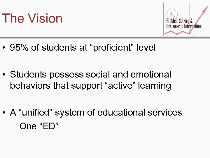 The Vision • 95% of students at “proficient” level • Students possess social and