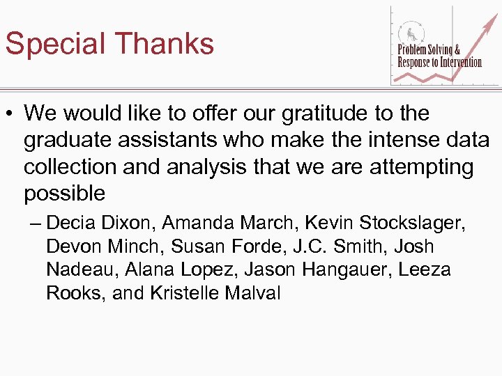 Special Thanks • We would like to offer our gratitude to the graduate assistants