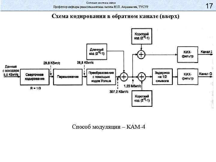 Сотовые системы связи Профессор кафедры радиотехнических систем Ю. П. Акулиничев, ТУСУР Схема кодирования в