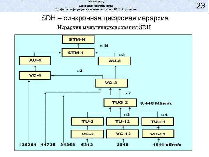 ТУСУР ФПК Цифровые системы связи Профессор кафедры радиотехнических систем Ю. П. Акулиничев SDH –