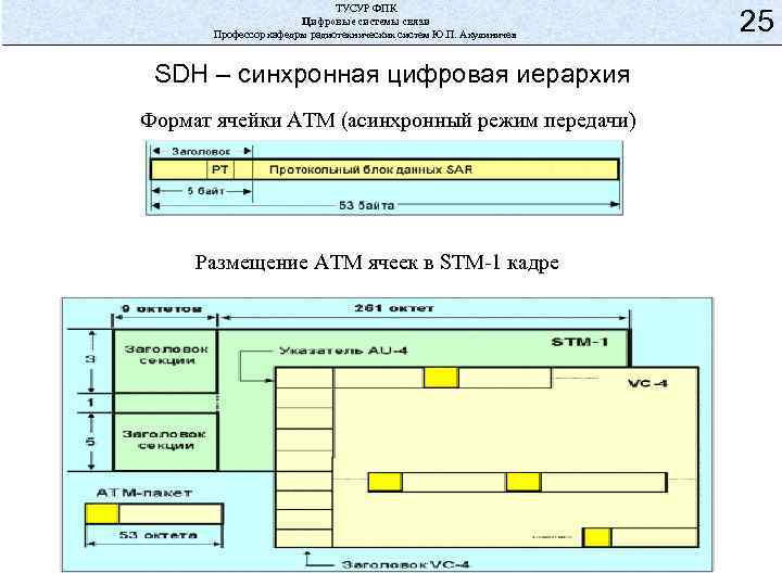 ТУСУР ФПК Цифровые системы связи Профессор кафедры радиотехнических систем Ю. П. Акулиничев SDH –