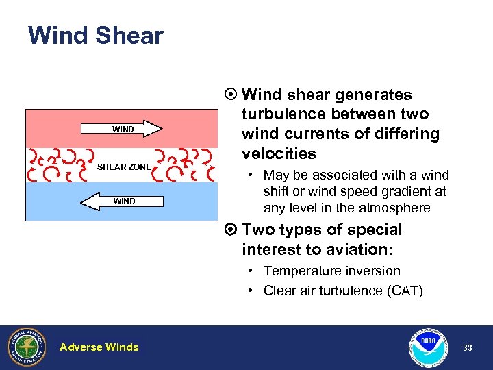 Wind Shear WIND SHEAR ZONE WIND ¤ Wind shear generates turbulence between two wind