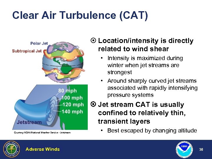 Clear Air Turbulence (CAT) ¤ Location/intensity is directly related to wind shear • Intensity