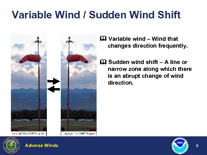 Variable Wind / Sudden Wind Shift Variable wind – Wind that changes direction frequently.