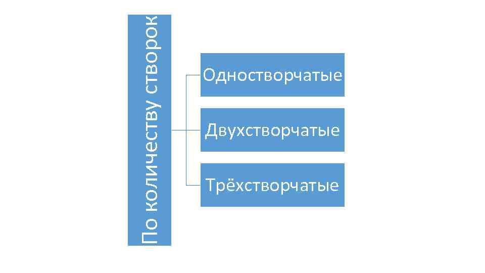 По количеству створок Одностворчатые Двухстворчатые Трёхстворчатые 