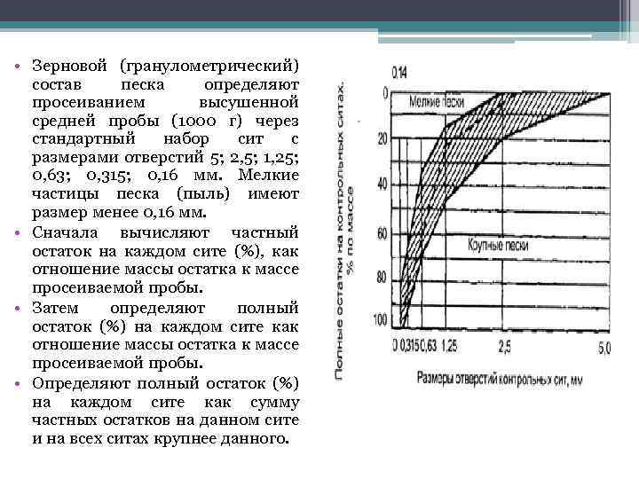  • Зерновой (гранулометрический) состав песка определяют просеиванием высушенной средней пробы (1000 г) через