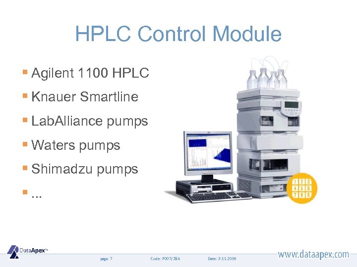 HPLC Control Module § Agilent 1100 HPLC § Knauer Smartline § Lab. Alliance pumps