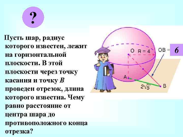 ? Пусть шар, радиус которого известен, лежит на горизонтальной плоскости. В этой плоскости через