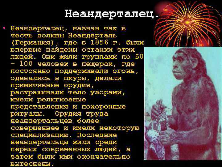 Неандерталец. • Неандерталец, назван так в честь долины Неандерталь (Германия), где в 1856 г.