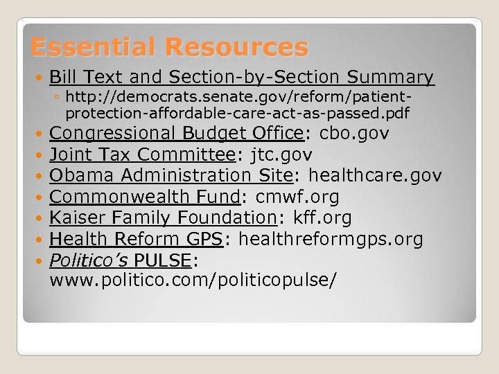 Essential Resources Bill Text and Section-by-Section Summary Congressional Budget Office: cbo. gov Joint Tax