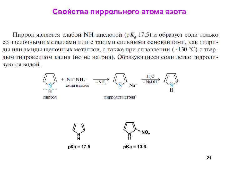 Свойства пиррольного атома азота 21 