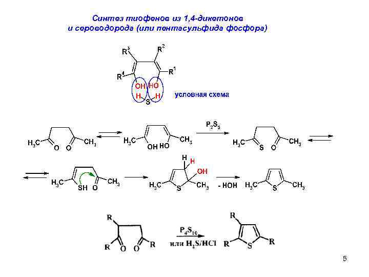 Cинтез тиофенов из 1, 4 -дикетонов и сероводорода (или пентасульфида фосфора) 5 